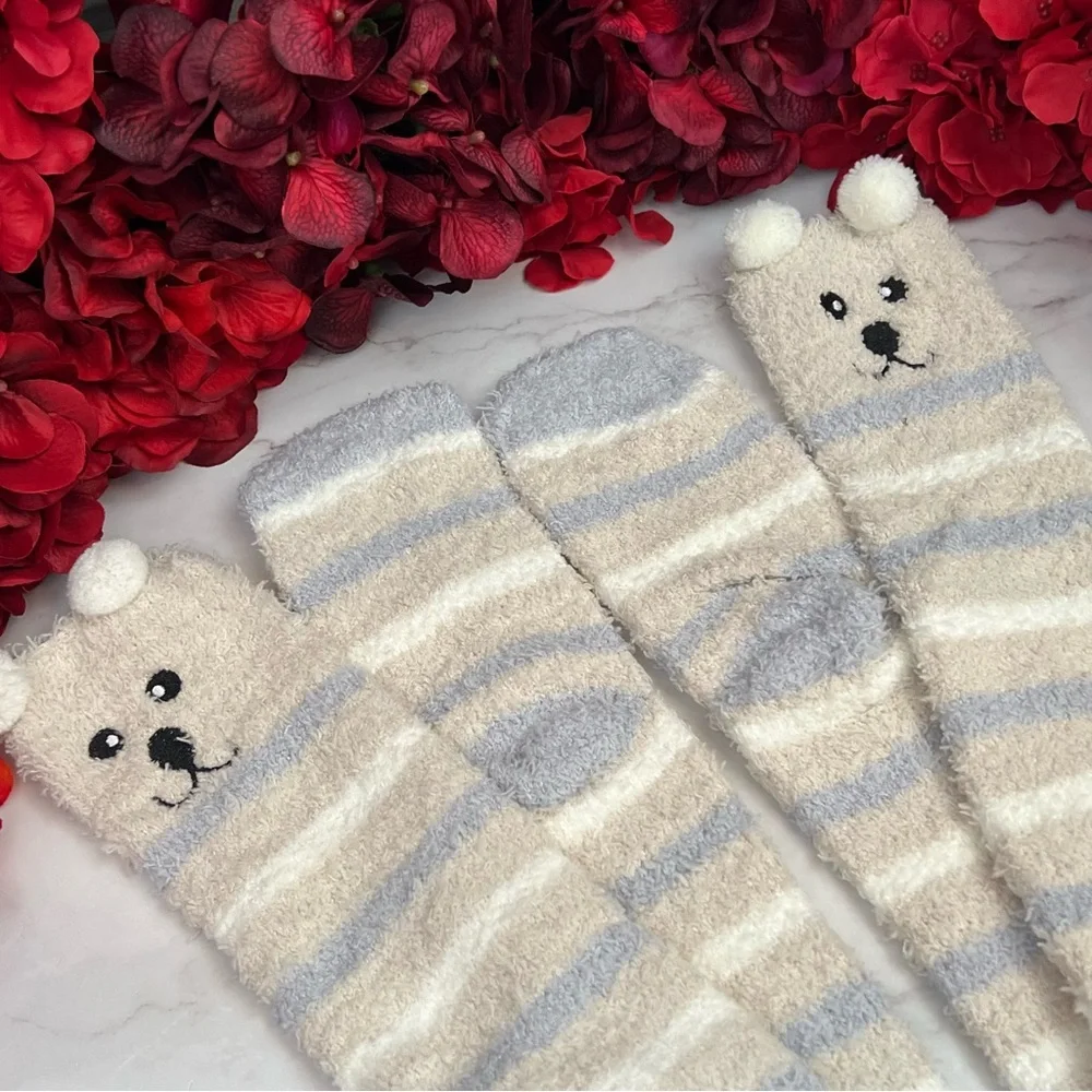 Plush Animal Mocha & Gray Striped Puppy Dog Over the Knee Socks - Picture 8 of 15